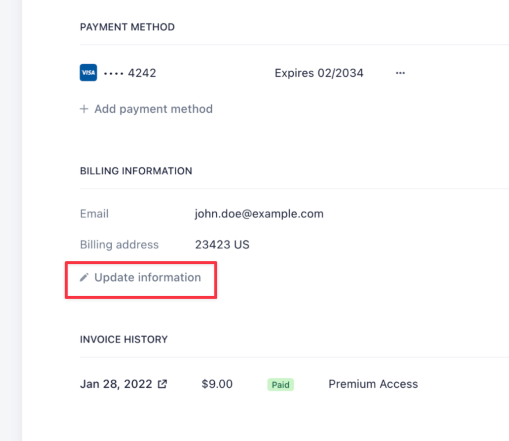 Billing Information section