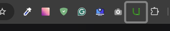 Toolbar браузера Chrome із закріпленою і виділеною зеленою іконкою Upwex U поряд з іншими іконками розширень
