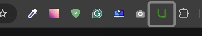 Chrome browser toolbar with the green Upwex U icon pinned and highlighted next to other extension icons